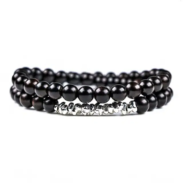 镯钰瑭 【福寿安康】碎银子 财源广进新中式复古风文玩佛珠上岸转运八方来财#好运檀木叠戴念珠盘玩饰品 黑檀 手串 男女同款情侣款