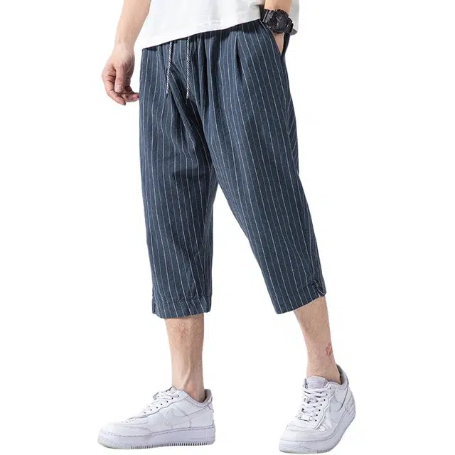 太子龍 七分裤松紧系绳夏季薄款中国风中青年百搭裤子休闲短裤 男款