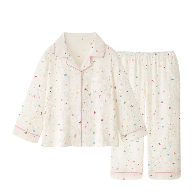 俏韵 翻领卡通印花甜美可爱薄款家居服可外穿长袖长裤睡衣套装 女款