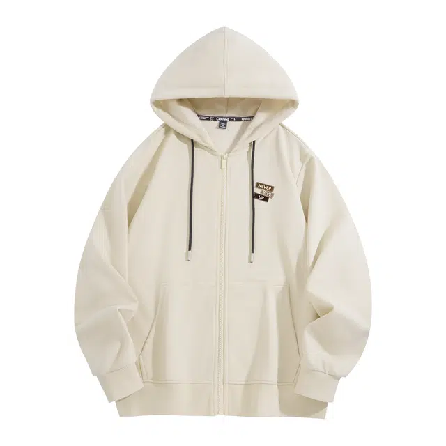 棉致 魔术杠简约纯色牛奶丝抗皱无性别主义美式街头时尚舒适宽松休闲拉链开衫连帽卫衣 男女同款