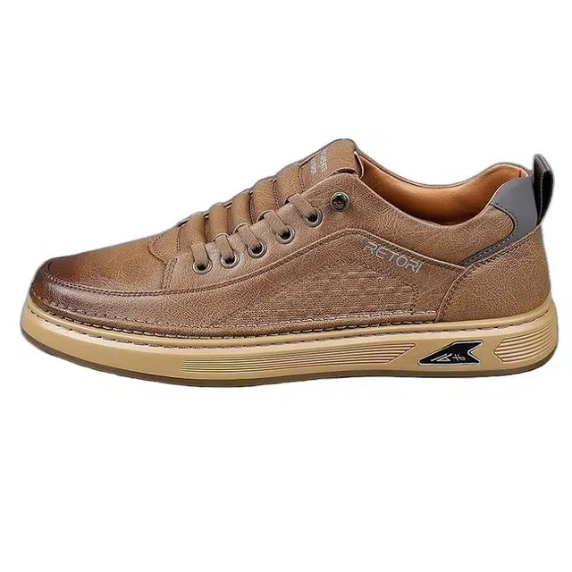 英伦骑士 头层牛皮 时尚设计 经典百搭简约 舒适 透气 低帮 生活休闲鞋 男款 卡其色
