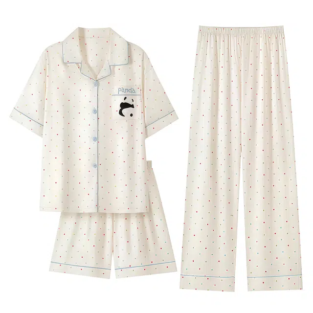 俏韵 舒适透气短袖上衣小清新短裤家居服长裤睡衣套装 女款 杏色