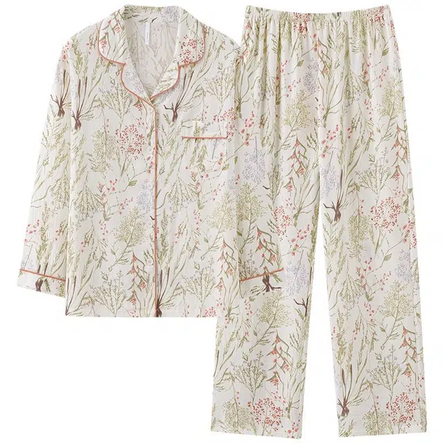 俏韵 翻领春秋季云朵棉简约长袖甜美可爱休闲舒适薄款家居服可外穿睡衣套装 女款