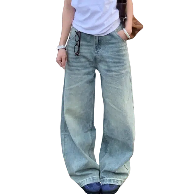 冈哉 美式高街复古个性水洗做旧渐变设计穿搭百搭基础款显高显瘦休闲潮流潮牌垂感直筒嘻哈街头痞帅长裤牛仔裤 男女同款