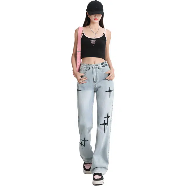 卡皮巴拉小黄豚 美式高街复古水洗做旧重磅牛仔裤 男女同款