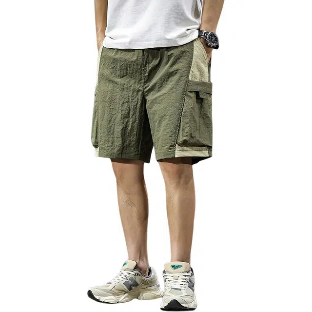 遨宇 潮牌山系户外机能慵懒拼接凉感轻薄宽松五分工装休闲短裤 男款