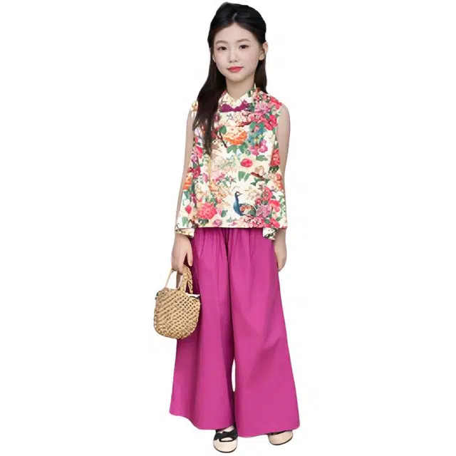 木木兔休闲运动套装 时髦洋气女童衣服夏装短袖大童潮牌小学生童装女孩国风纯棉孔雀印花 女款