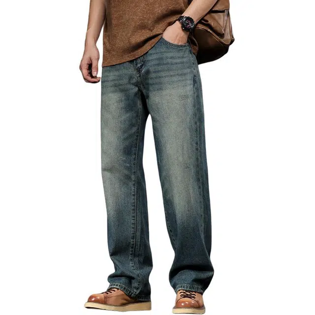潮人榜 美式直筒裤宽松阔腿裤高端复古水洗休闲裤子牛仔裤 男女同款