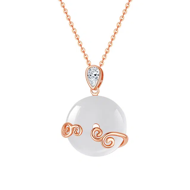 聆听花开 祥云平安扣高品质轻奢个性精致优雅气质风日常百搭新中式国潮古风清冷感礼盒 玉髓 项链 女款