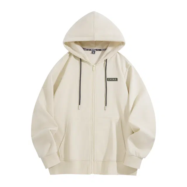 棉致 简约中国标纯色牛奶丝抗皱无性别主义美式街头时尚舒适宽松休闲拉链开衫连帽卫衣 男女同款