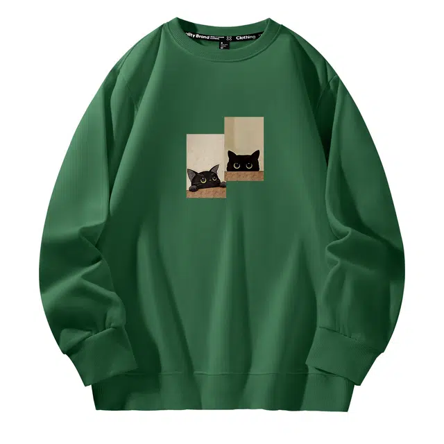 棉致 两只黑猫简约纯色复古休闲柔软抗皱舒适基础百搭美式街头宽松落肩套头圆领卫衣 男女同款