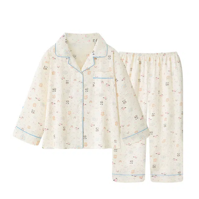 俏韵 翻领卡通春秋季云朵棉长袖长裤甜美印花可爱薄款家居服可外穿睡衣套装 女款