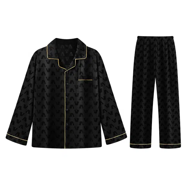 俏霓桐 大学生冰丝长袖长裤凉感薄款休闲亲肤舒适居家可外穿运动开衫轻奢家居服睡衣套装 男款 星夜黑