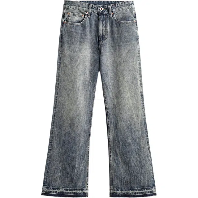 独驰 美式水洗做旧宽松阔腿弯刀长裤子秋季牛仔裤 男女同款