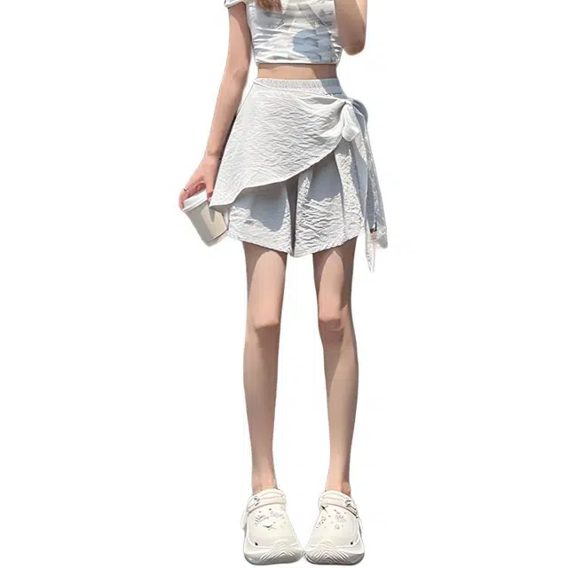 丝絮丝绸 高级感两片式蕾丝阔腿女高腰冰丝设计感气质裤五分裤休闲短裤 女款