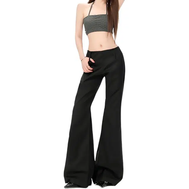 如续 气质褶皱低腰复古修身显瘦西装直筒微喇叭裤女休闲裤 女款