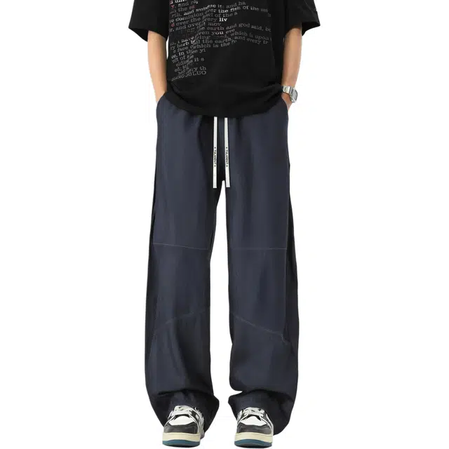 图兰朵 夏季美式复古高级基础款个性时尚简约风格日常休闲柔软宽松舒适亲肤百搭设计无性别直筒系带牛仔裤 男女同款