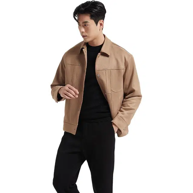 古鲨 时尚麂皮翻领商务高级保暖冬装羽绒服 男款