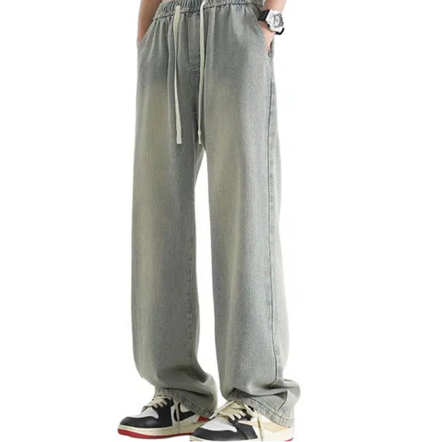 帝狼牛 简约星空纹理水洗做旧薄款青少年宽松直筒舒适牛仔裤 男女同款