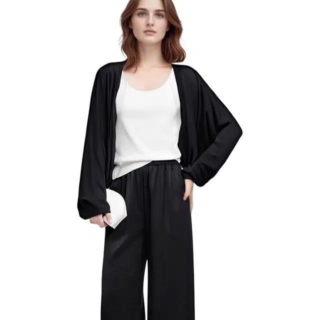 莫代尔 纯色凉感罩衫简约开衫通勤长袖针织衫 女款