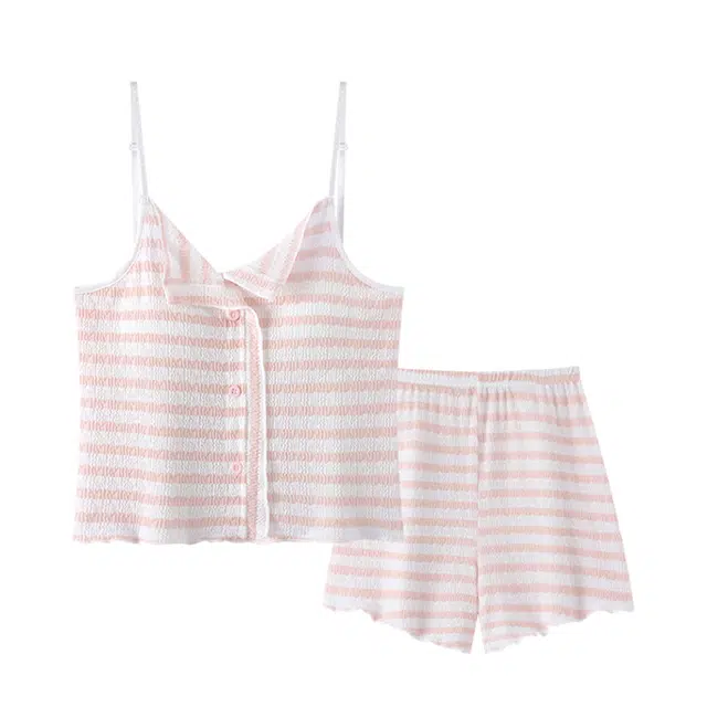 俏韵 吊带夏季莫代尔带胸垫甜美可爱休闲舒适薄款家居服可外穿睡衣套装 女款