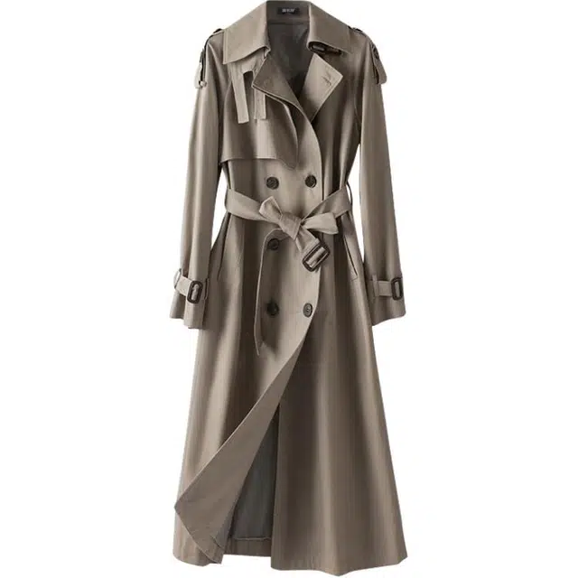 潞优野 纯棉中长款大衣宽松经典外套气质高级感系带风衣 女款