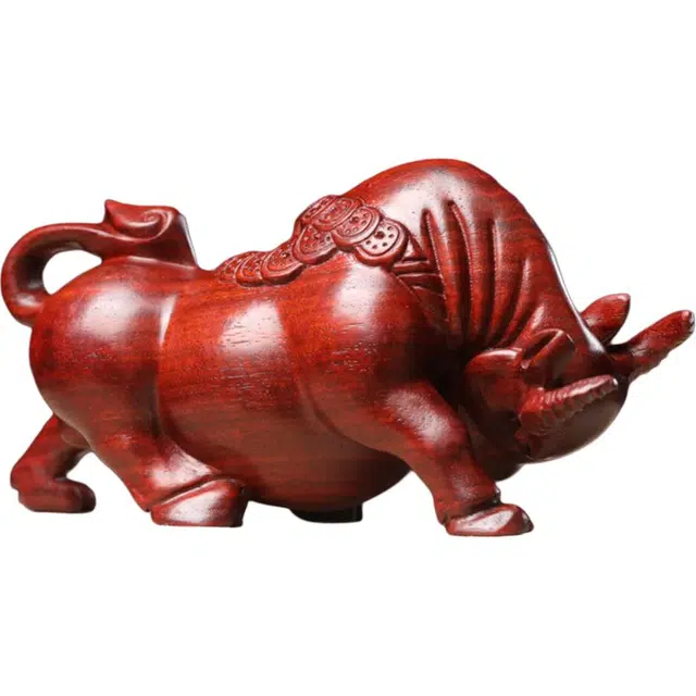 得笙陌 牛气冲天国潮好运兴旺发达红红火火蒸蒸日上车摆木雕工艺品手把件 血檀 木作摆件 男女同款情侣款