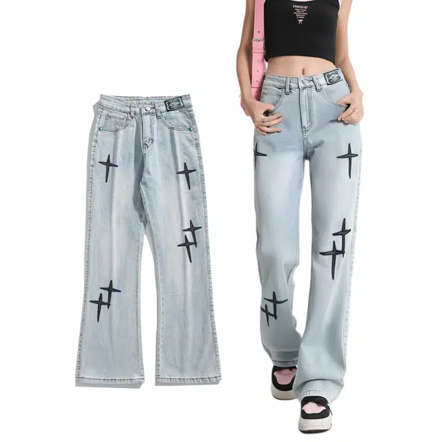 卡皮巴拉小黄豚 美式高街复古水洗做旧重磅牛仔裤 男女同款