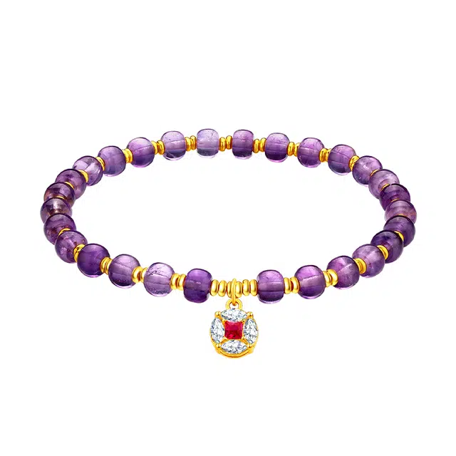 梦金园 【好运晶石系列】能量 事业学业上岸招财转运珠手饰 小众设计高级感个性时尚百搭 #好运天然 紫水晶 手串 女款