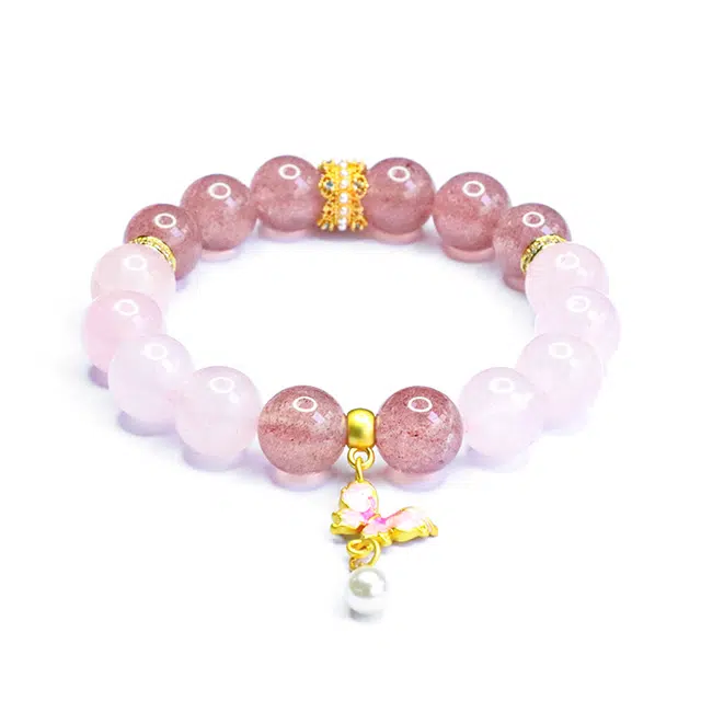 絮物 【花间蝶影】温柔可爱气质国潮新中式轻奢小众设计高级感极简主义前程似锦上岸#好运 粉水晶 手串 男女同款情侣款