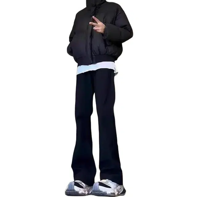 物质公式 弯刀裤美式高街复古重工百搭纯色基础款舒适亲肤直筒垂感阔腿潮流水洗做旧宽松透气日常通勤显高显瘦废土风微喇牛仔裤 男女同款