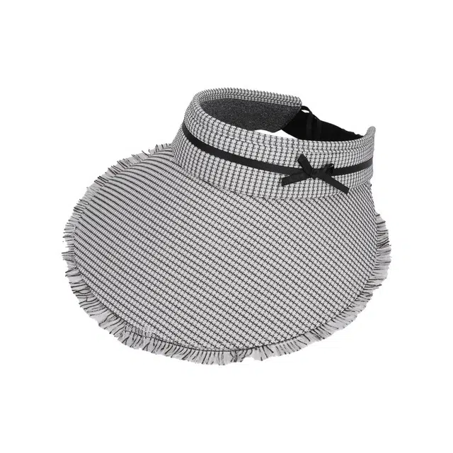 艾佳微 小香风流苏大帽檐遮阳帽夏季户外出游格纹蝴蝶结 聚酯纤维 空顶帽 男女同款情侣款