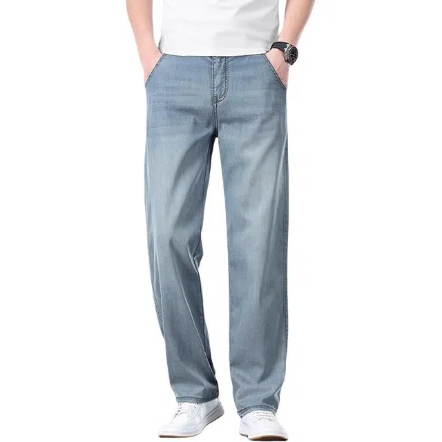 炳盛 复古薄款修身直筒牛仔裤 男女同款