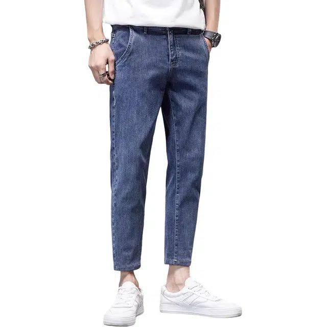 炳盛 九分潮流薄款修身牛仔裤 男女同款