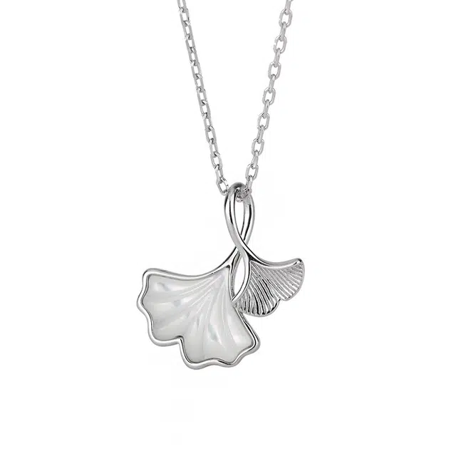 【999足银】 京华录 银杏叶三生有杏锁骨链贝壳原创小众设计轻奢简约百搭何其有幸女友吊坠 恋爱告白礼盒 贝母 纯银项链 女款 银色