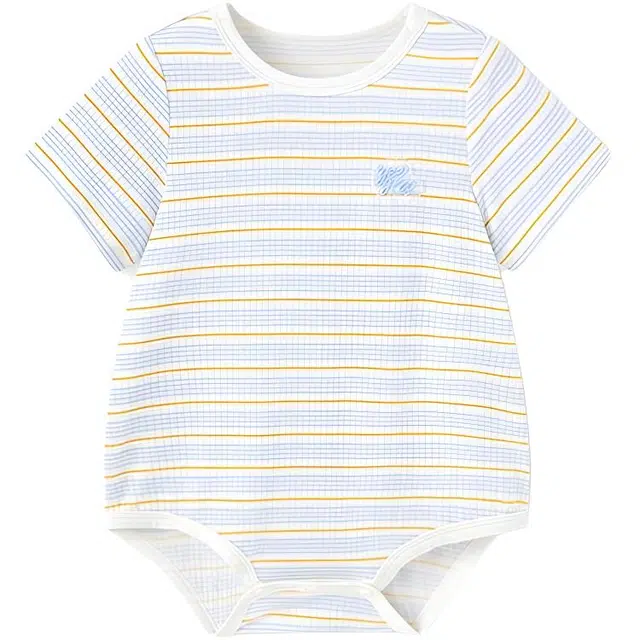 英氏爬服 莫代尔透气夏季薄款短袖休闲 条纹短爬 婴幼童
