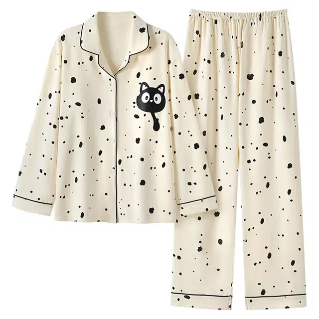 俏韵 翻领卡通春秋季长袖长裤甜美印花可爱薄款家居服可外穿睡衣套装 女款