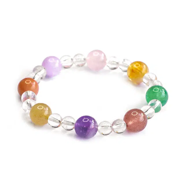 絮物 【彩虹小糖豆】时尚百搭甜美气质潮流新中式轻奢小众简约高级感出街神器温柔可爱平安喜乐上岸#好运 白水晶 手串 男女同款情侣款