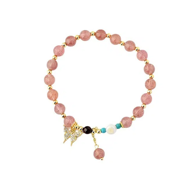 全年红 蝴蝶挂坠小众轻奢原创设计 草莓晶 手串 女款