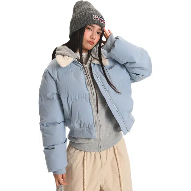 柏黛妃 美式慵懒风羊羔毛领外套女冬季潮流宽松加厚保暖面包服棉服 女款