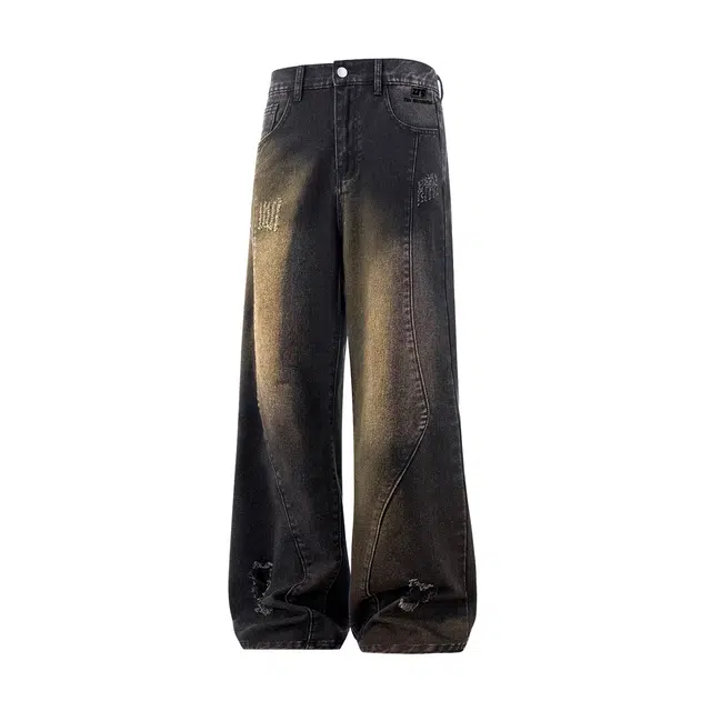 梓润格 春季美式高街破洞设计感简约做旧氛围感校园风酷飒户外运动经典潮流通勤弯刀显瘦时尚直筒水洗帅气野营穿搭牛仔裤 男女同款