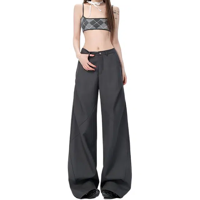 如续 褶皱设计西装裤女同款小众高街阔腿潮休闲裤 女款