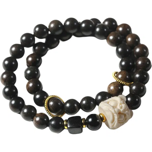 灵晔 招财醒狮国风新中式多财多福转运珠文艺复古风上岸招财文玩佛珠饰品轻奢简约高级感平安好运 檀木 手串 男女同款情侣款