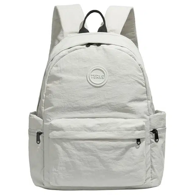 德力熊 纯色休闲简约背包轻便百搭初中高中学生大容量通勤旅行 牛津布 双肩包 女款 灰色/粉色/橘色/蓝色/黑色