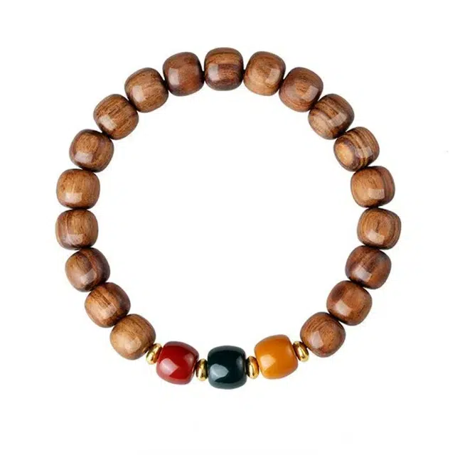 福柚 岁月静好 三色转运珠个性时尚森系国潮复古新中式 平安富贵绕指柔秋冬幸运配饰文玩盘串 #好运 花梨木 手串 男女同款情侣款