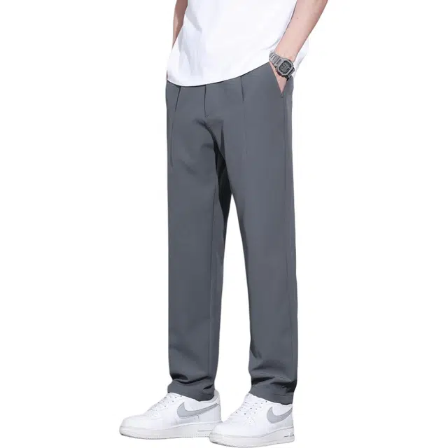 瑞梵帝斯 夏季凉感面料轻奢时尚垂感休闲直筒商务绅士凉爽透气百搭长裤日常通勤柔软弹力直筒裤西装裤 男款