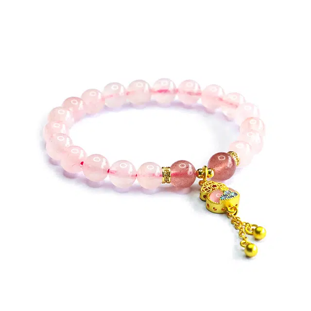 絮物 【绯桃红莓】温柔可爱甜美气质百搭潮流新中式轻奢小众简约设计高级感出街百福具臻#好运 粉水晶 手串 男女同款情侣款