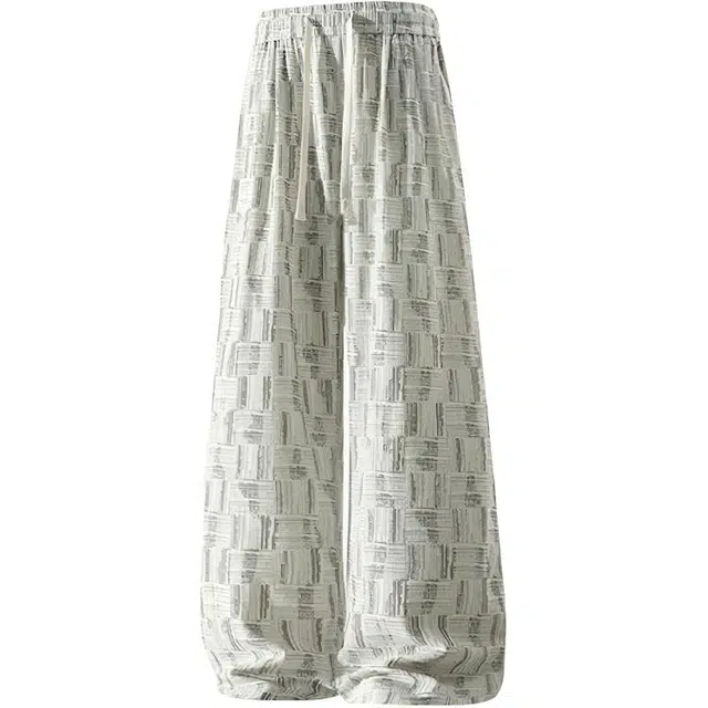 零氏 高街美式复古纯色基础款满印花色千鸟格织带宽松百搭舒适运动垂感阔腿拖地休闲裤 男女同款