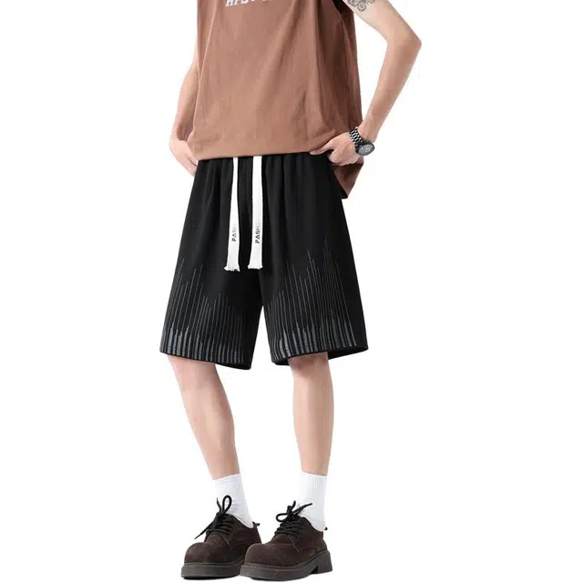 左岸 青少年港风潮牌夏季纯棉简约宽松加肥加大码运动中裤百搭柔软舒适透气五分裤休闲短裤 男款