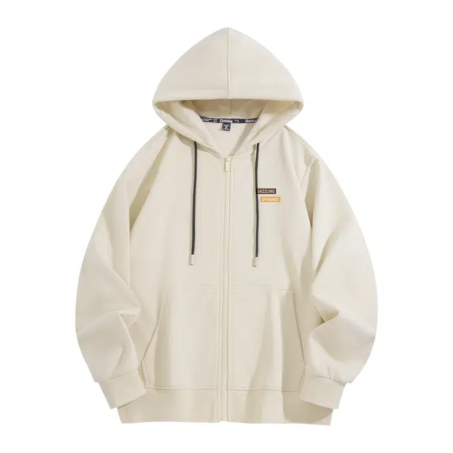 棉致 拼色字母简约纯色牛奶丝抗皱无性别主义美式街头时尚舒适宽松休闲拉链开衫连帽卫衣 男女同款